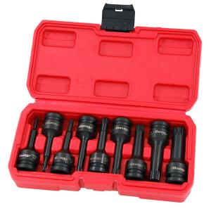 9-piece Impact Bit Socket Set, Spline, M4-16, 1/2"