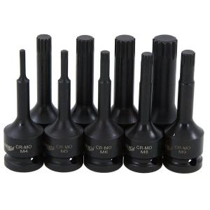 9-piece Impact Bit Socket Set, Spline, M4-16, 1/2"